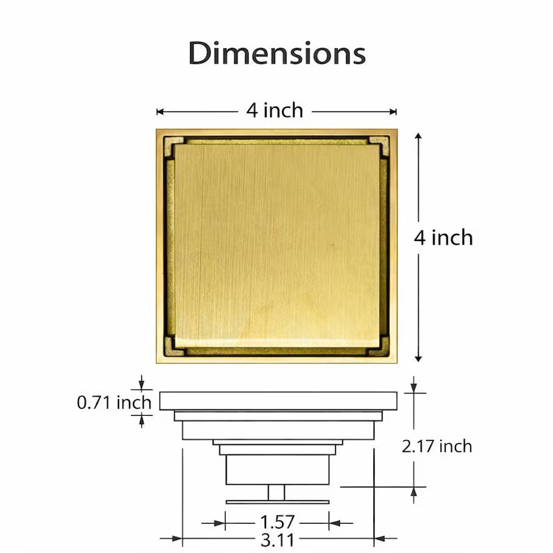 Brass Square Floor Drain with Anti Odor Deodorant Core