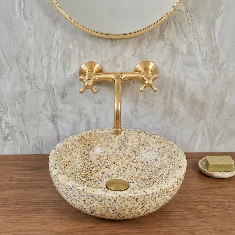 Unlacquered Brass Wall Mount Faucet With Cross Handles