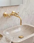 Unlacquered Brass Wall Mount Faucet With Cross Handles