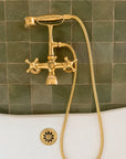 Unlacquered Solid Brass Telephone Tub Filler with Handheld, Deck & Wall Mounted