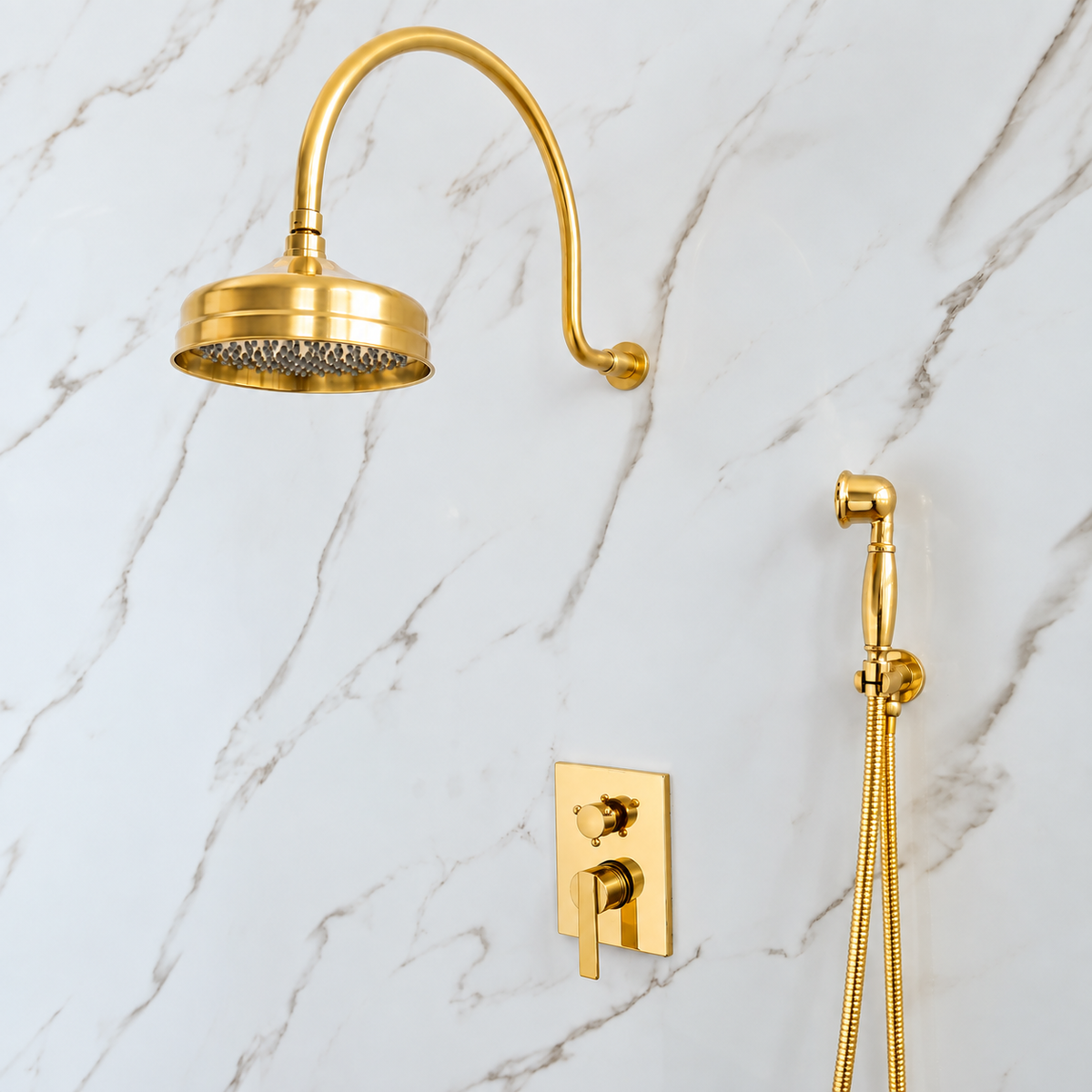 Katy wall-mounted unlacquered brass shower set