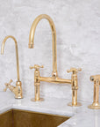 King Size unlacquered brass bridge kitchen faucet