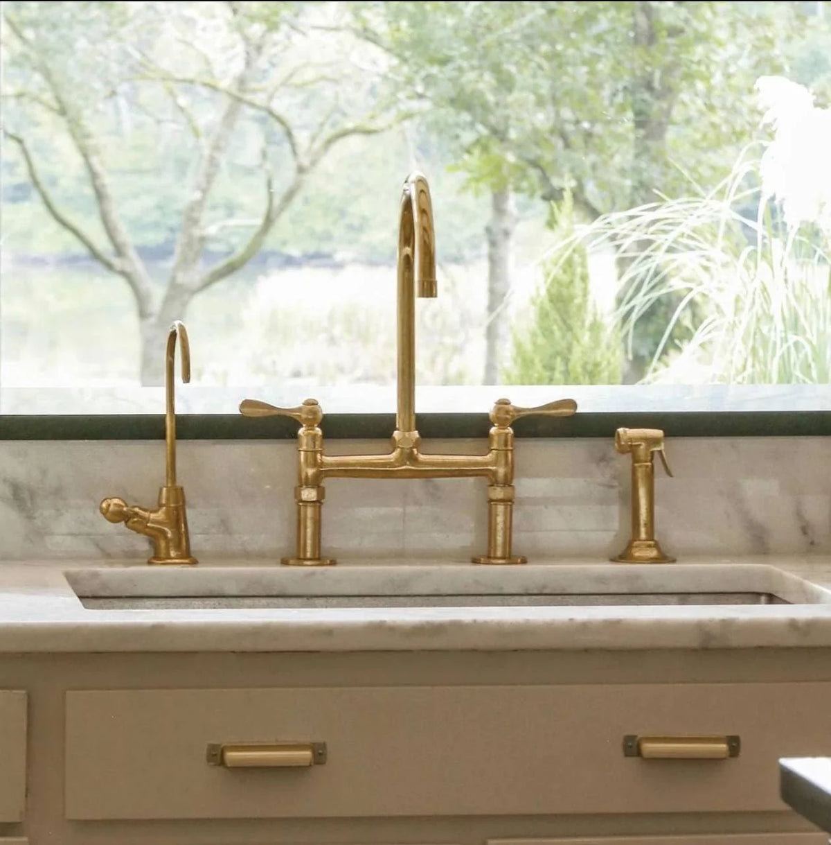 King Size brass bridge kitchen faucet
