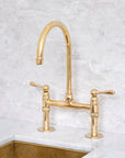 King Size bridge kitchen faucet in unlacquered brass