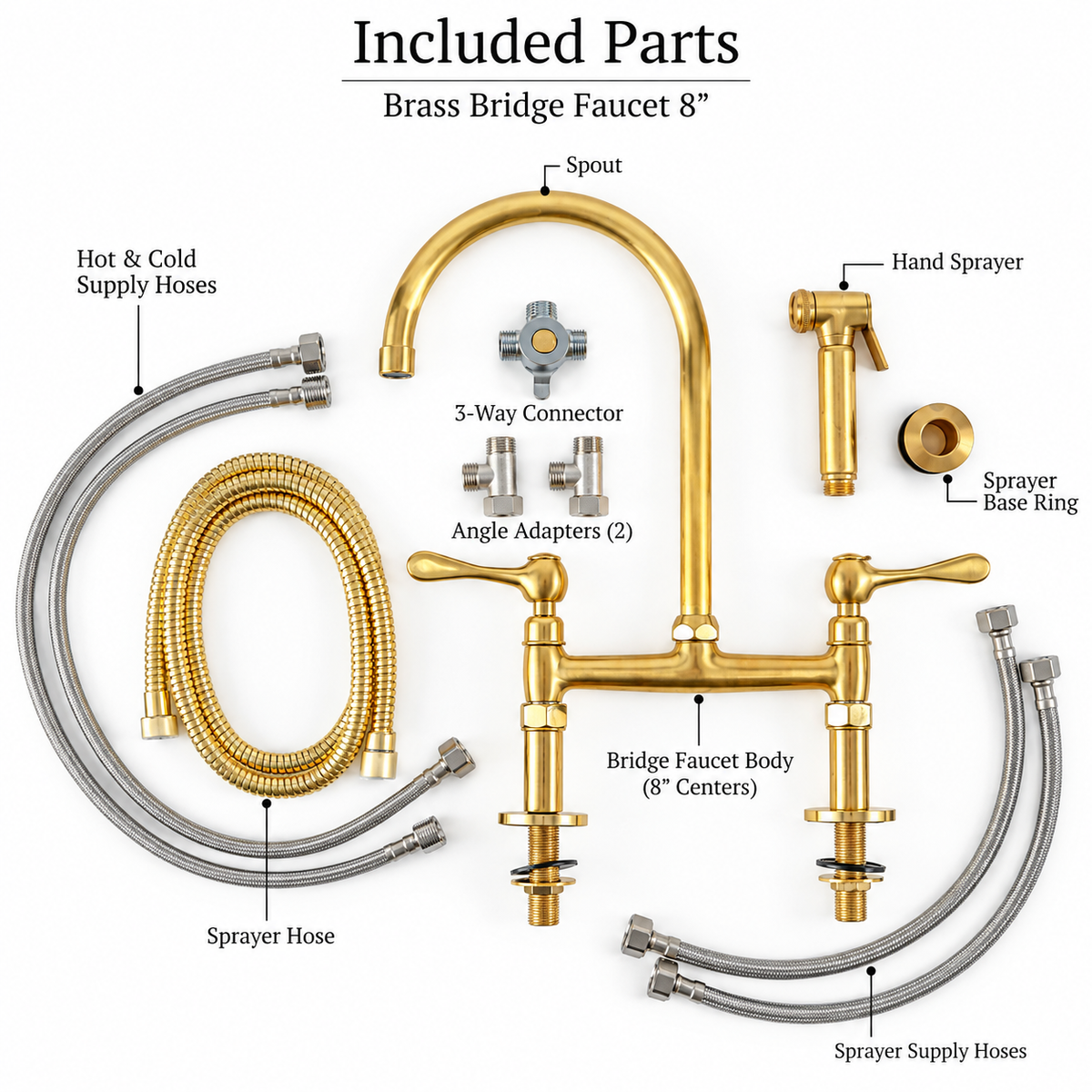 King Size unlacquered brass bridge faucet detail