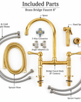 King Size unlacquered brass bridge faucet detail