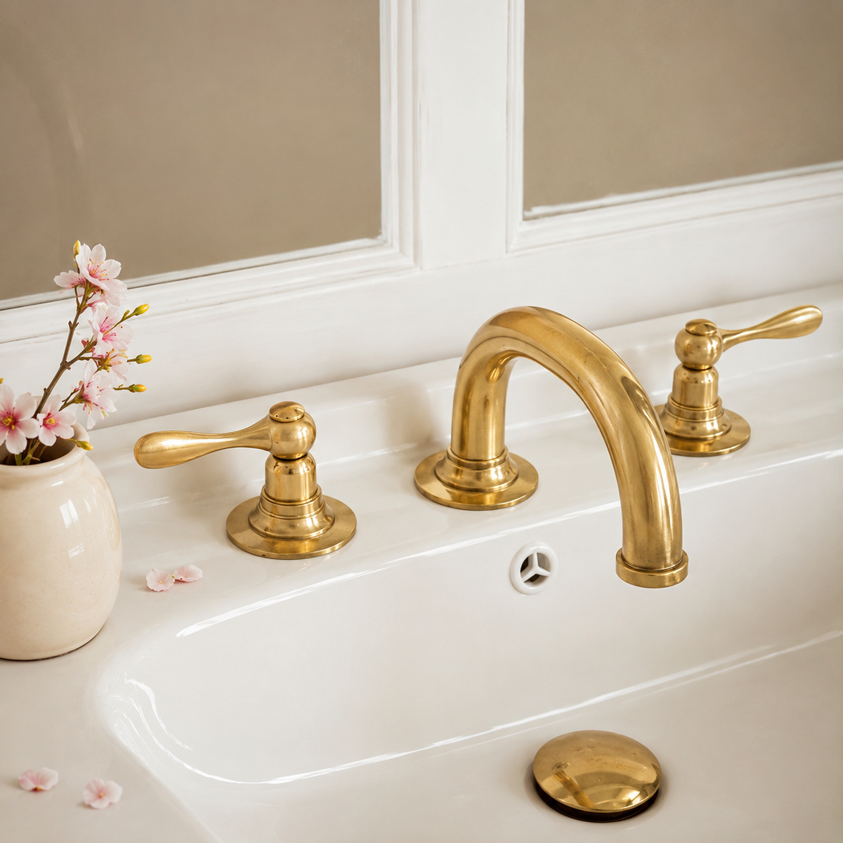 Lucerne widespread unlacquered brass sink faucet