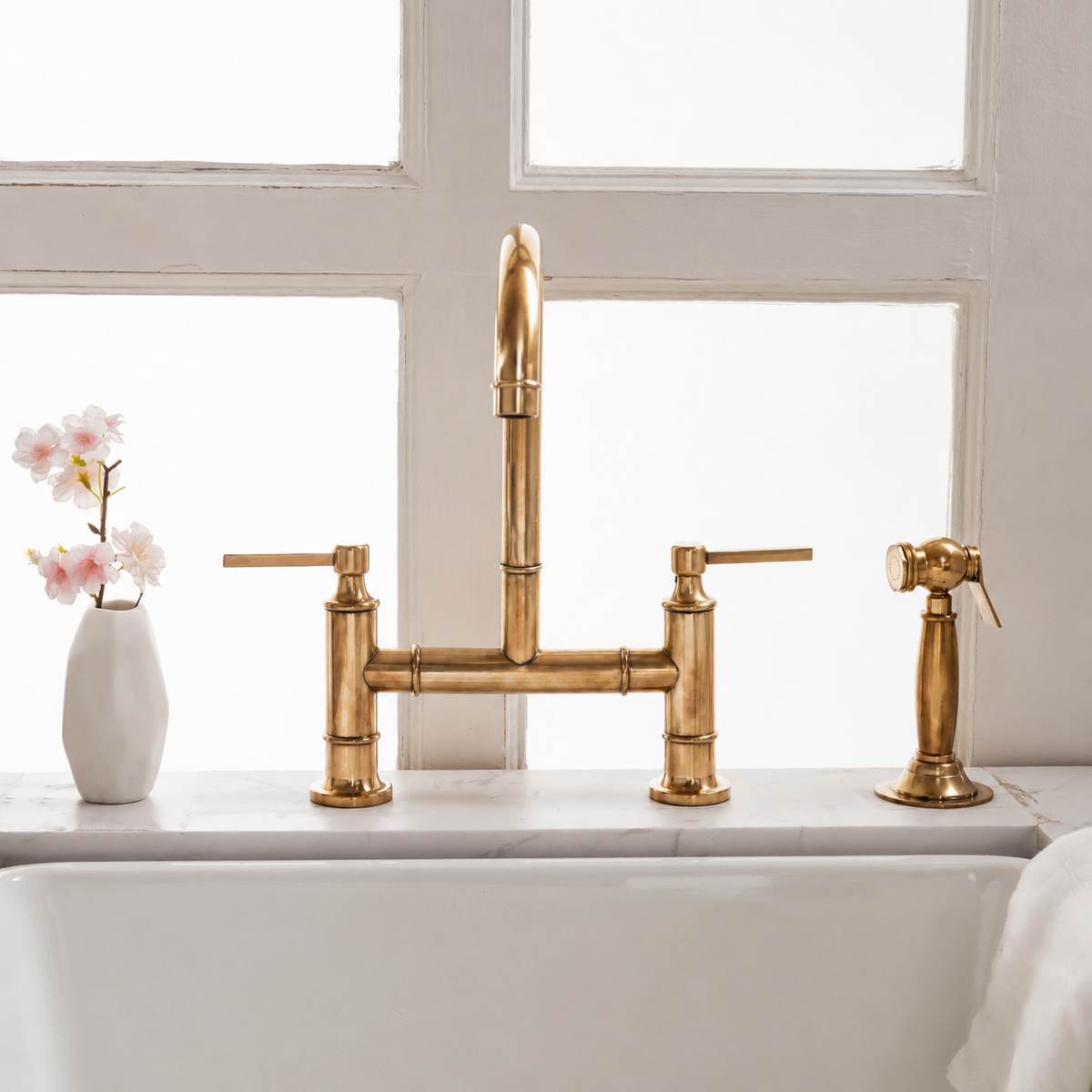 Handcrafted Masson brass bridge kitchen faucet