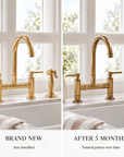 Masson bridge faucet in natural unlacquered brass