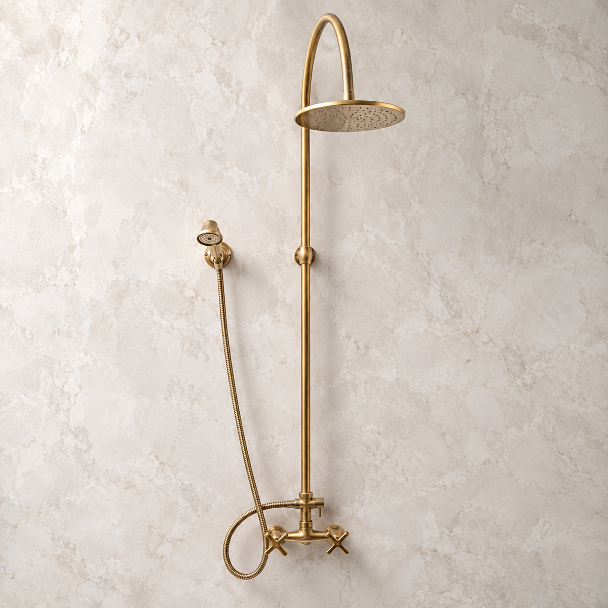 Nashville brass exposed shower system in unlacquered brass