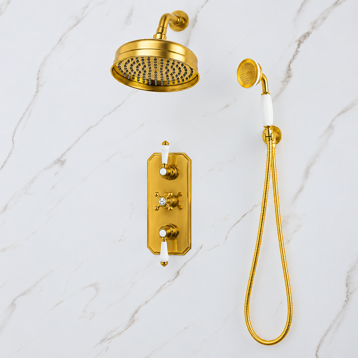Nebraska brass shower set with thermostatic valve by Brasslik