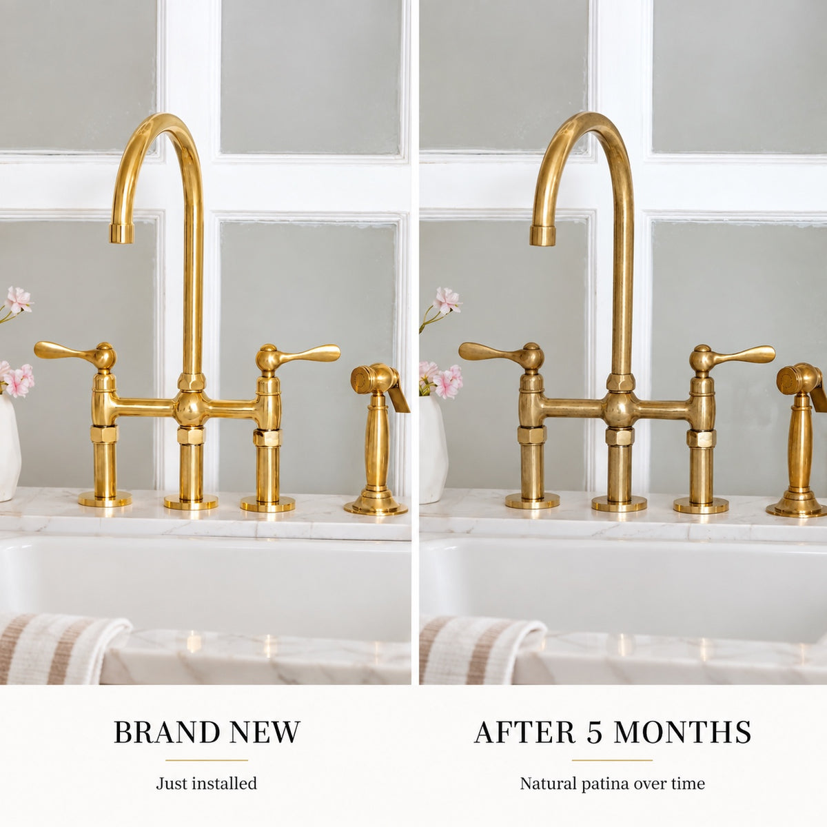 Newcastle brass bridge faucet with sprayer, with or without cold tap