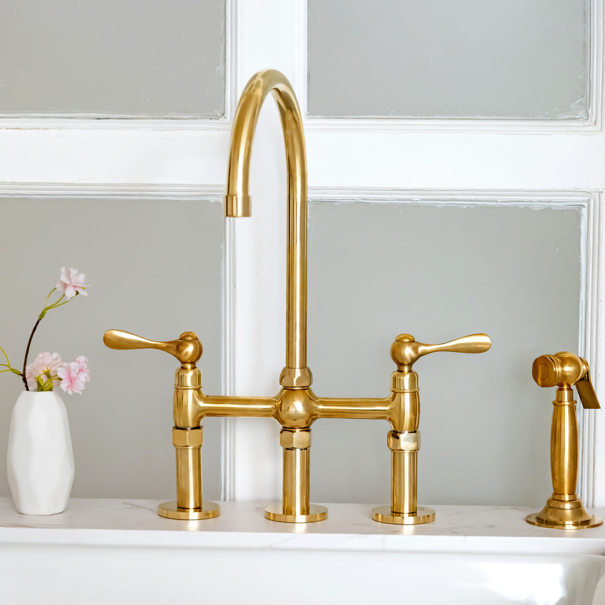Newcastle brass kitchen faucet with sprayer and optional cold tap