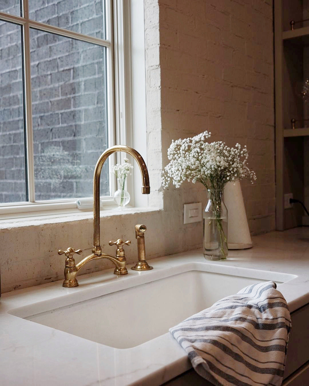 Norfolk Style brass bridge kitchen faucet