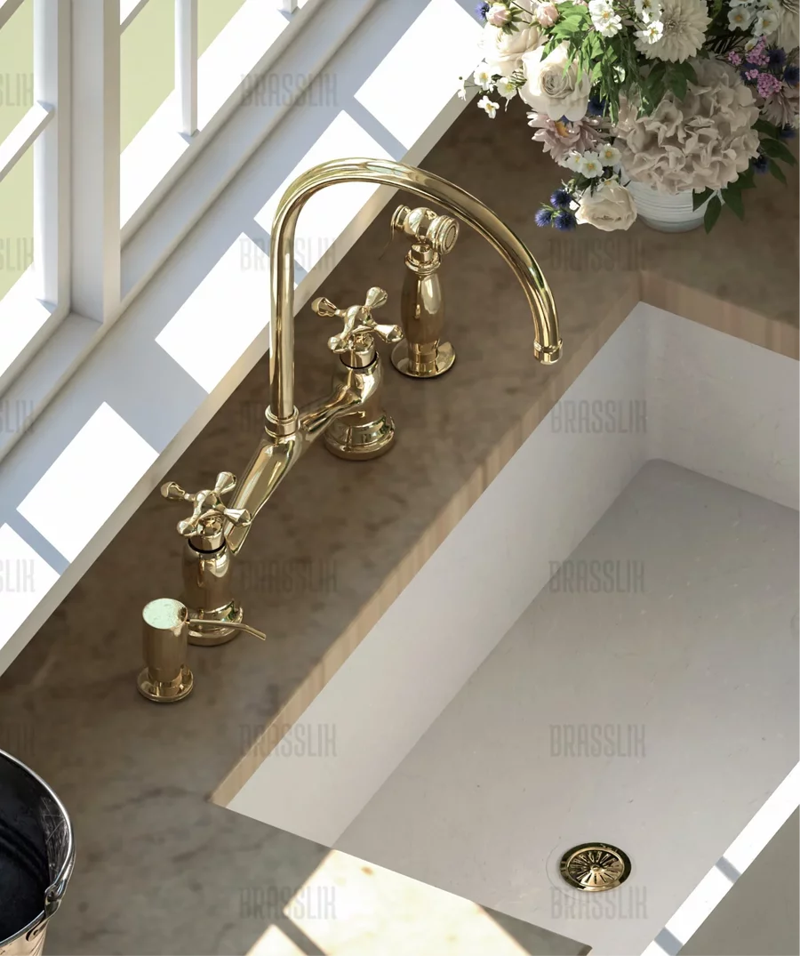 Unlacquered Victorian Brass Bridge Faucet