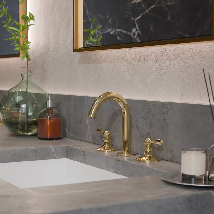 Unlacquered Brass Bathroom Faucet, 3 Holes Deck Mount Faucet