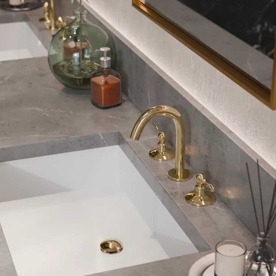 Unlacquered Brass Bathroom Faucet, 3 Holes Deck Mount Faucet