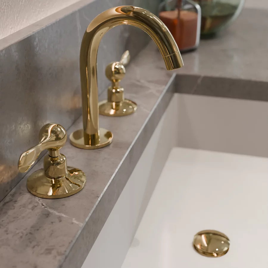 Unlacquered Brass Bathroom Faucet, 3 Holes Deck Mount Faucet