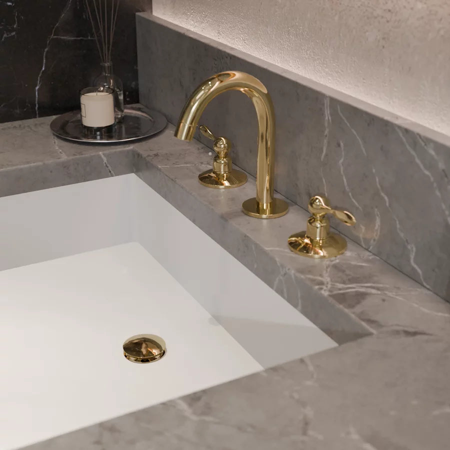 Unlacquered Brass Bathroom Faucet, 3 Holes Deck Mount Faucet