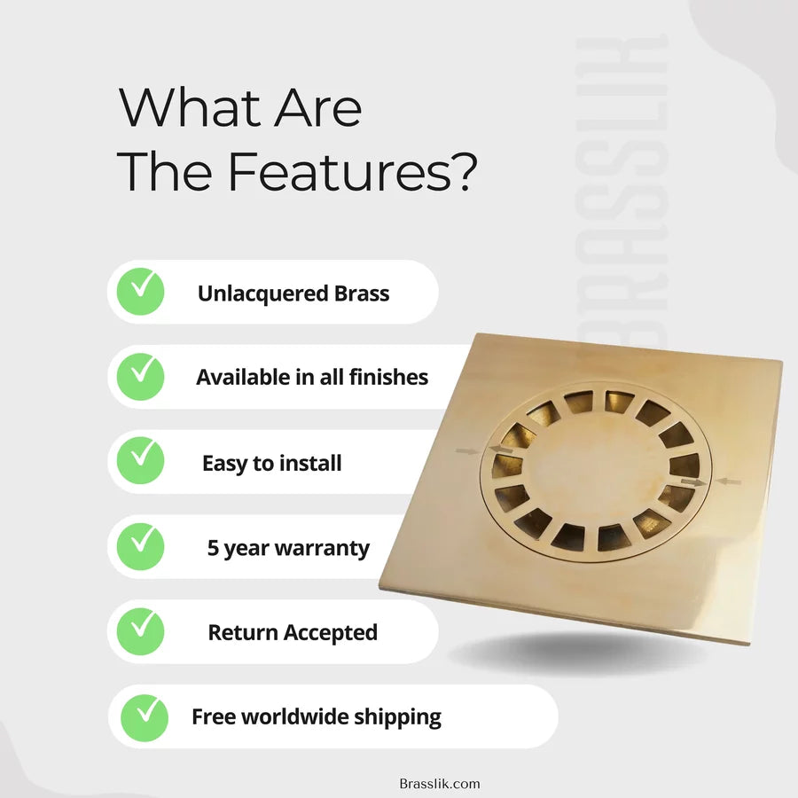 Unlacquered Brass Floor Drain, Solid Brass Square Floor Drain