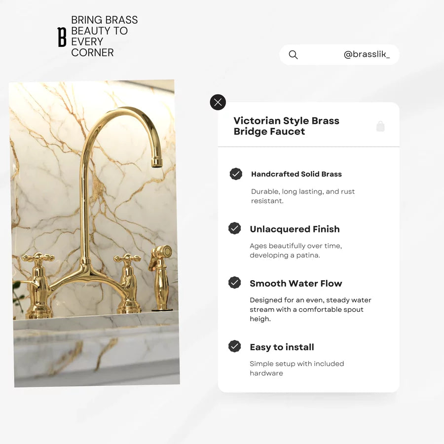 Unlacquered Victorian Brass Bridge Faucet
