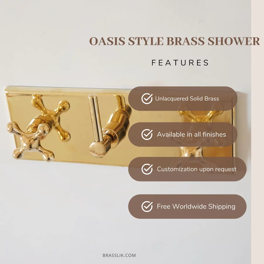 UNLACQUERED SOLID BRASS SHOWER SYSTEM - RAINFALL AND HANDHELD SHOWER SET