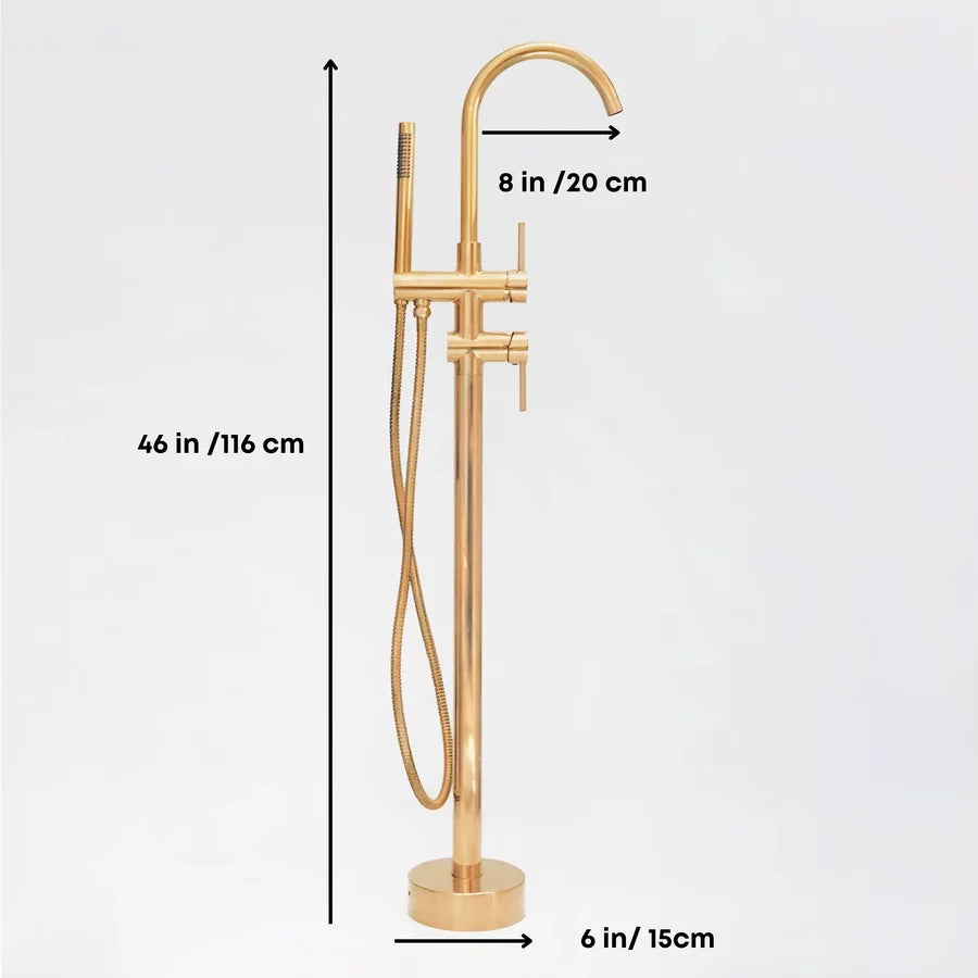 Brass Freestanding Tube Filler with Hand Shower