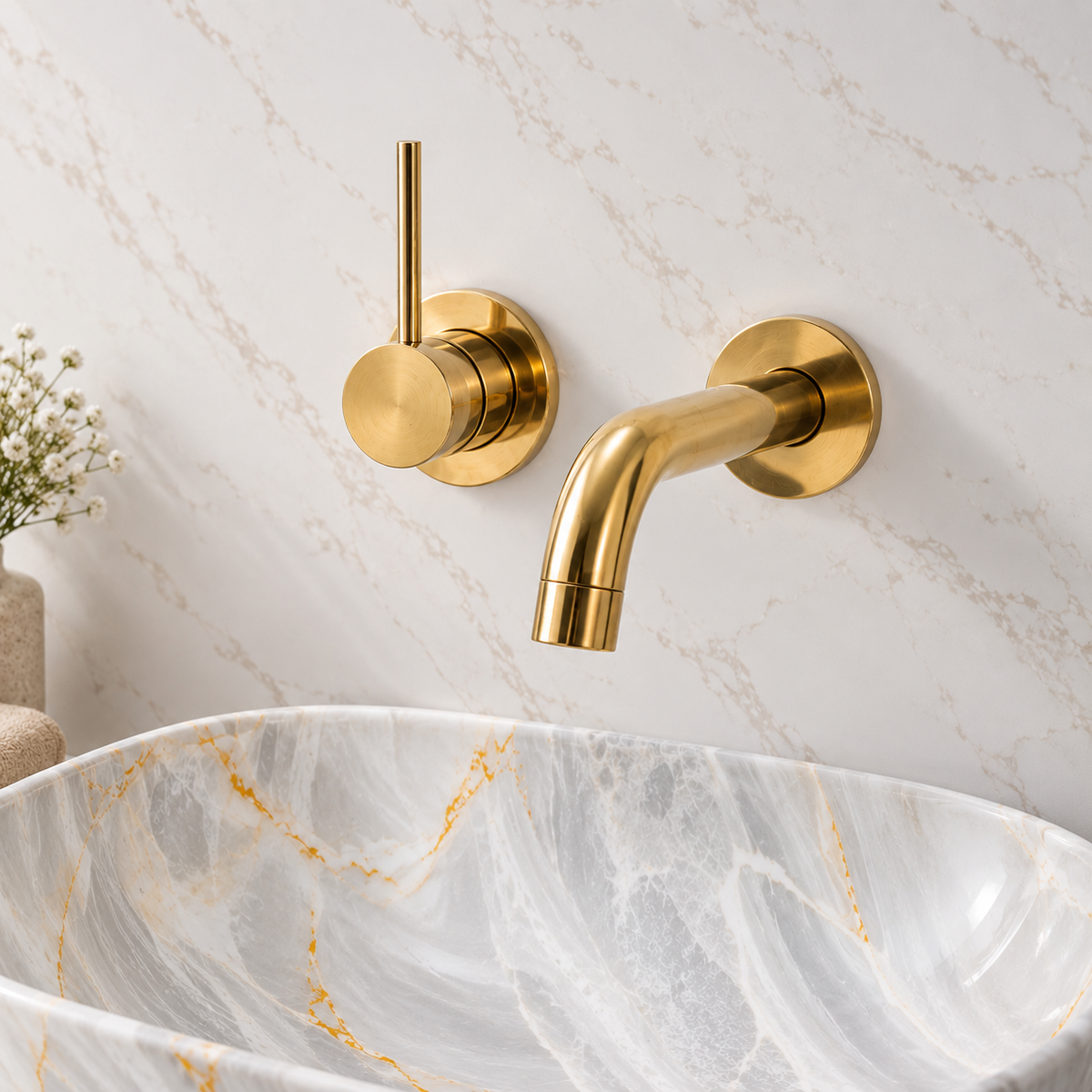 Roswell single handle wall mounted brass faucet