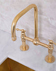 Seven solid brass bridge kitchen faucet with high-arc spout
