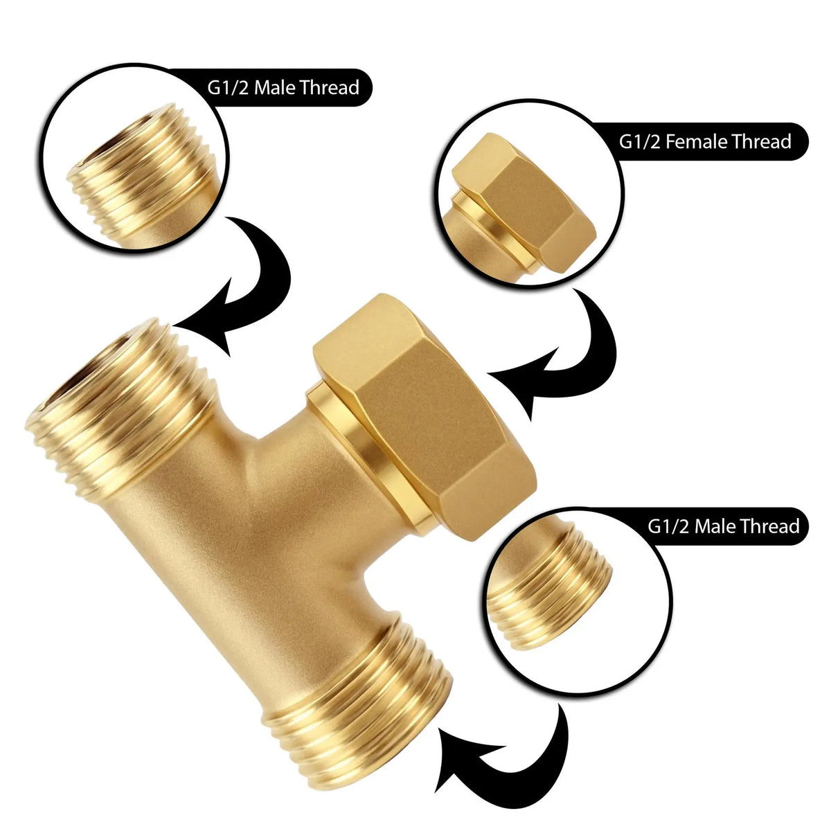 Solid brass T connector, 1/2 inch PEX plumbing fitting