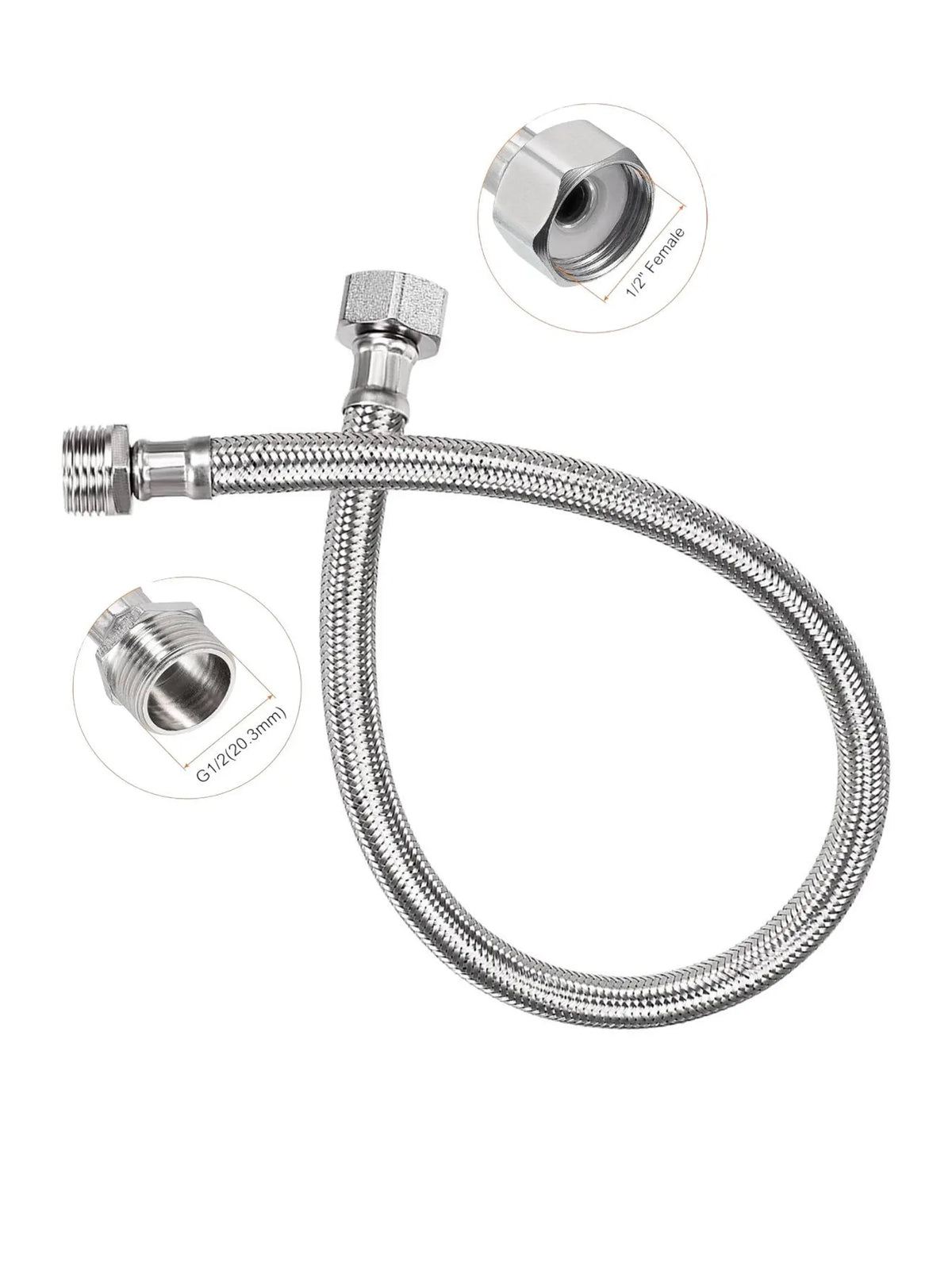 Stainless steel braided faucet connector, G1/2, 2-pack