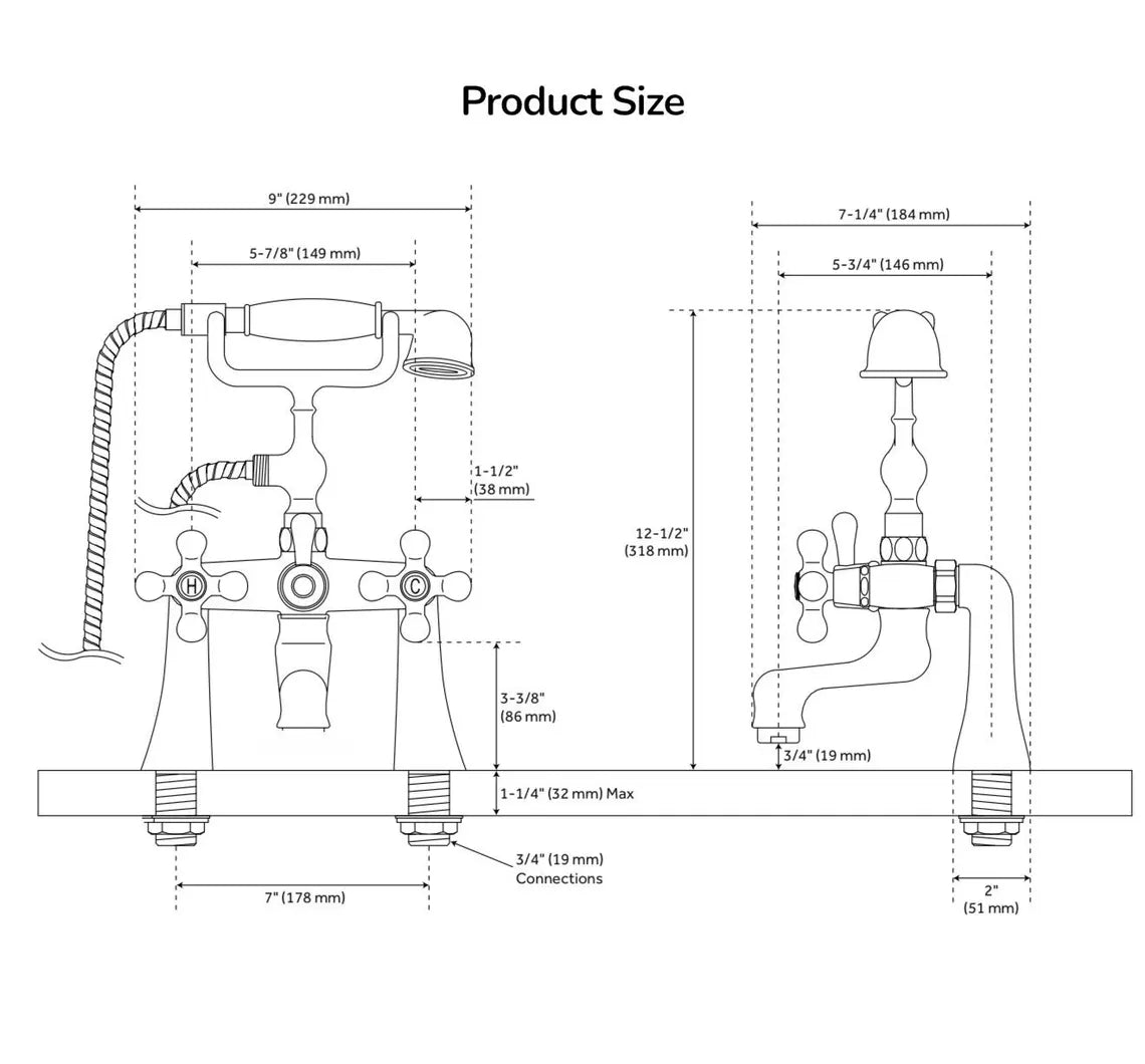Cotswolds bath tub filler, traditional brass design