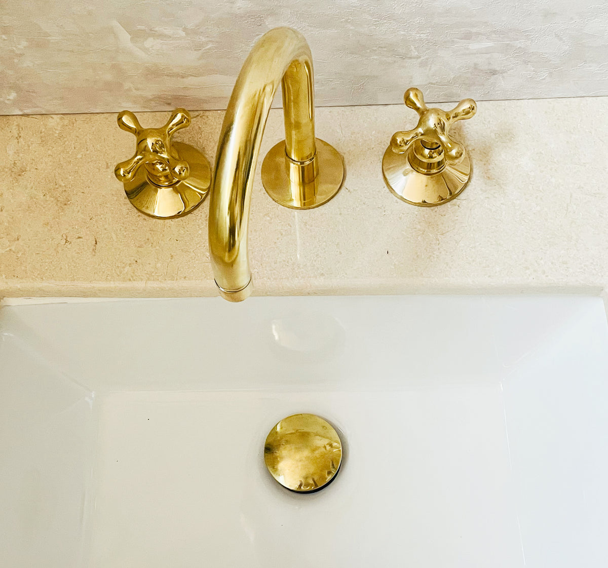 Three hole deck mounted brass vanity faucet