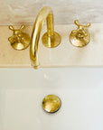 Three hole deck mounted brass vanity faucet