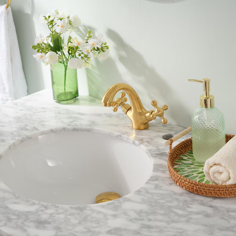 Handcrafted brass vanity faucet for bathroom sinks