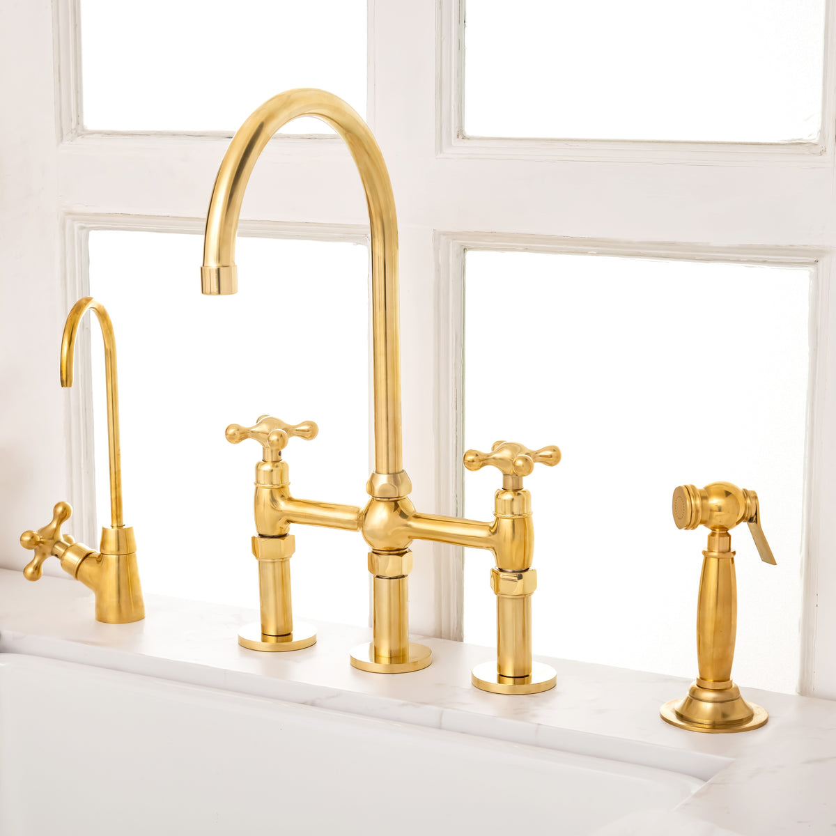 Three legs brass bridge faucet for kitchen sinks