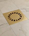 Unlacquered brass floor drain, solid brass square