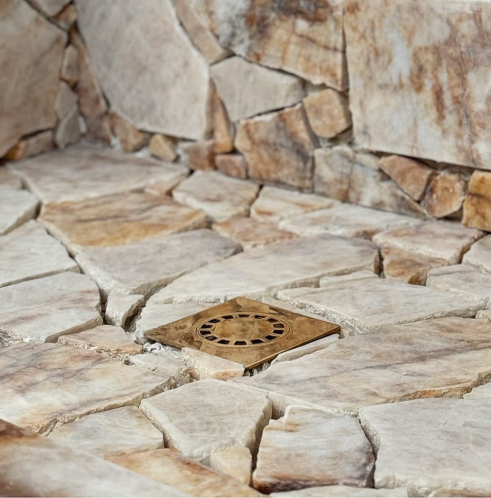 Handcrafted unlacquered brass square shower drain