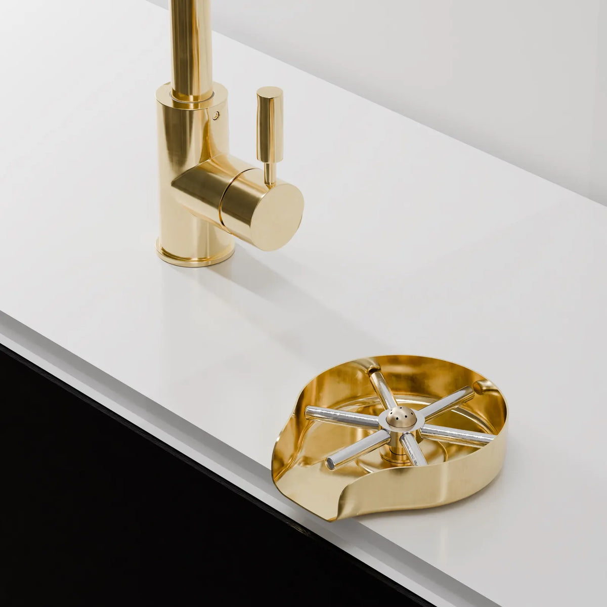 Unlacquered brass glass rinser for kitchen sinks