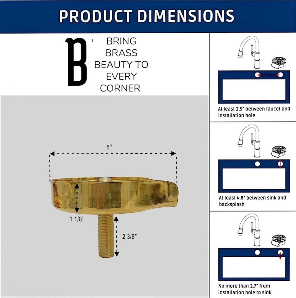 Brass glass rinser for kitchen countertops