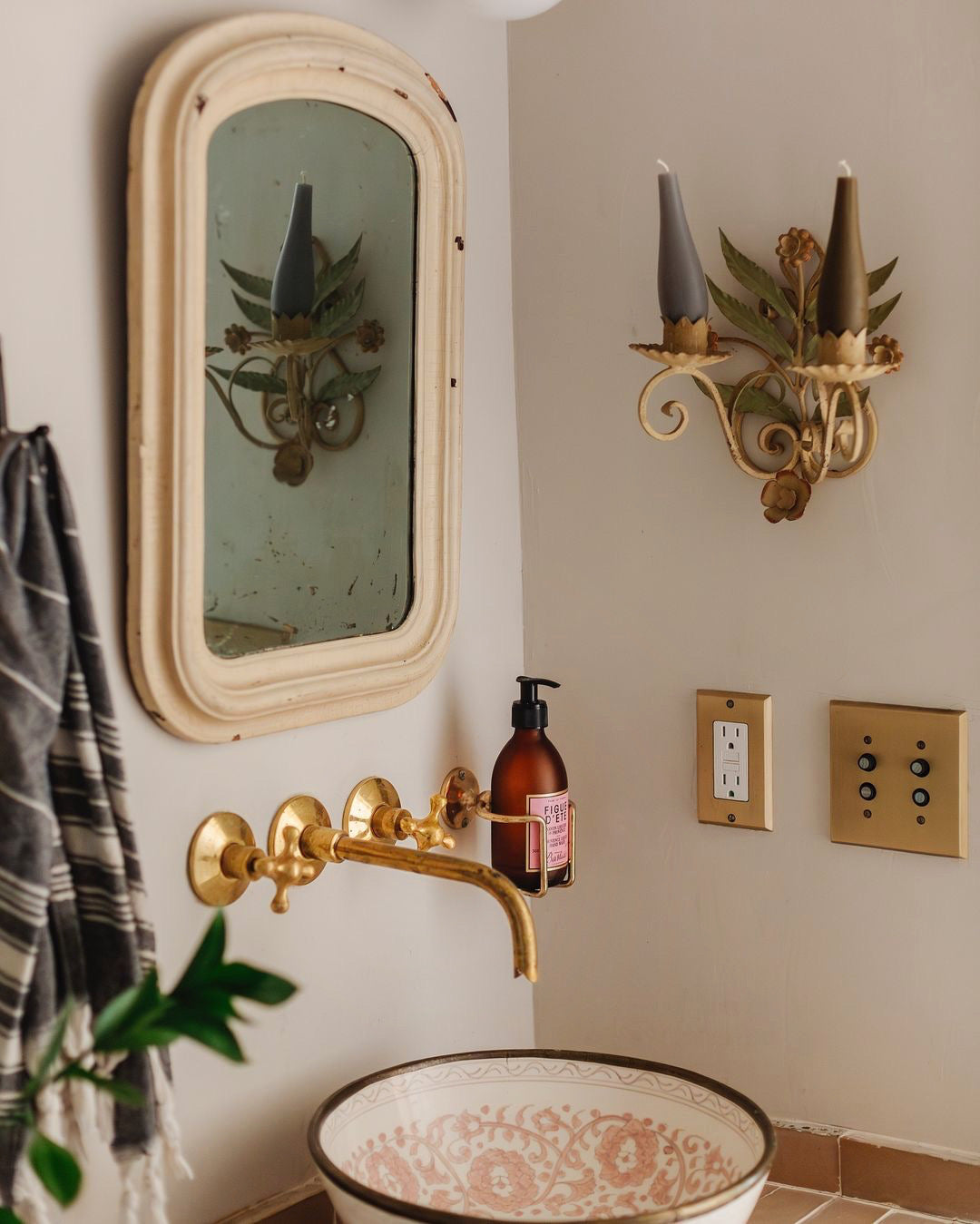 Handcrafted unlacquered brass wall mounted faucet, snake style