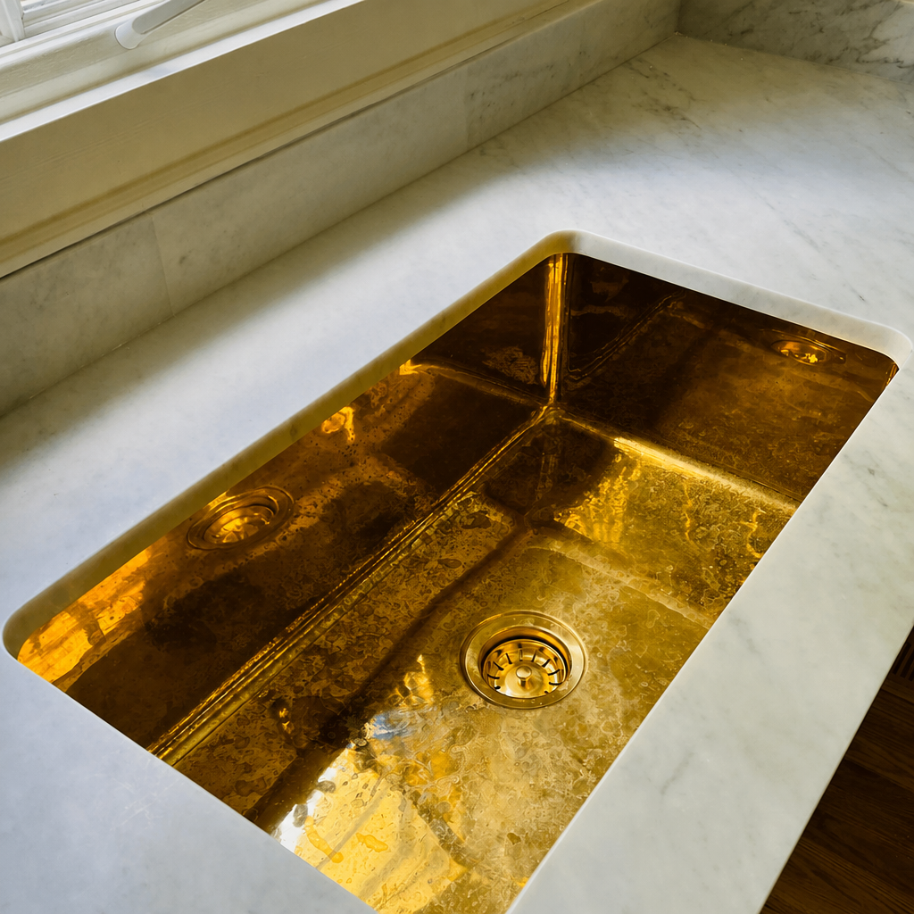 Unlacquered brass island solid undermount sink