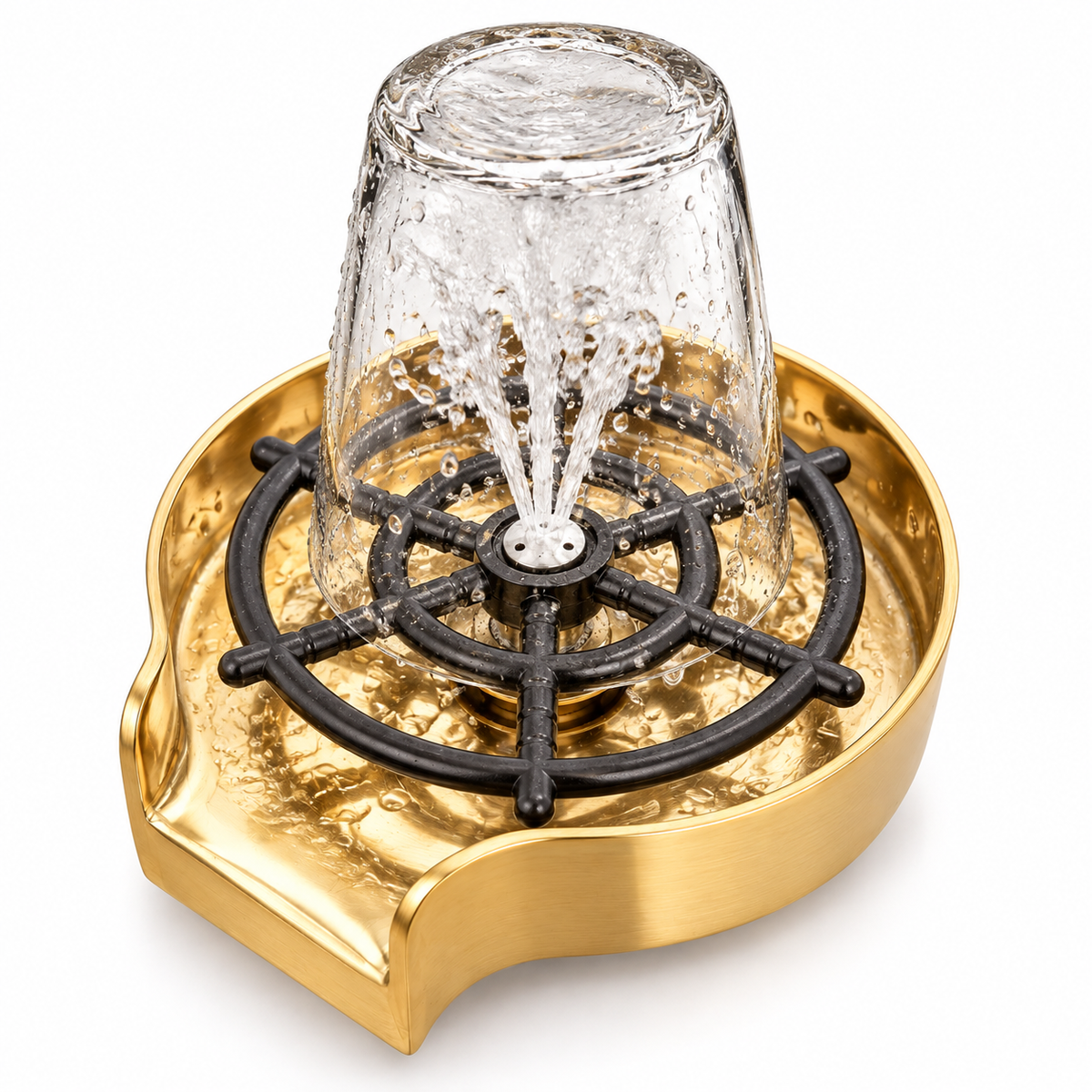 Unlacquered brass kitchen cup cleaner and glass rinser