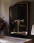 Handcrafted long-leg brass bridge faucet with elephant trunk spout by Brasslik