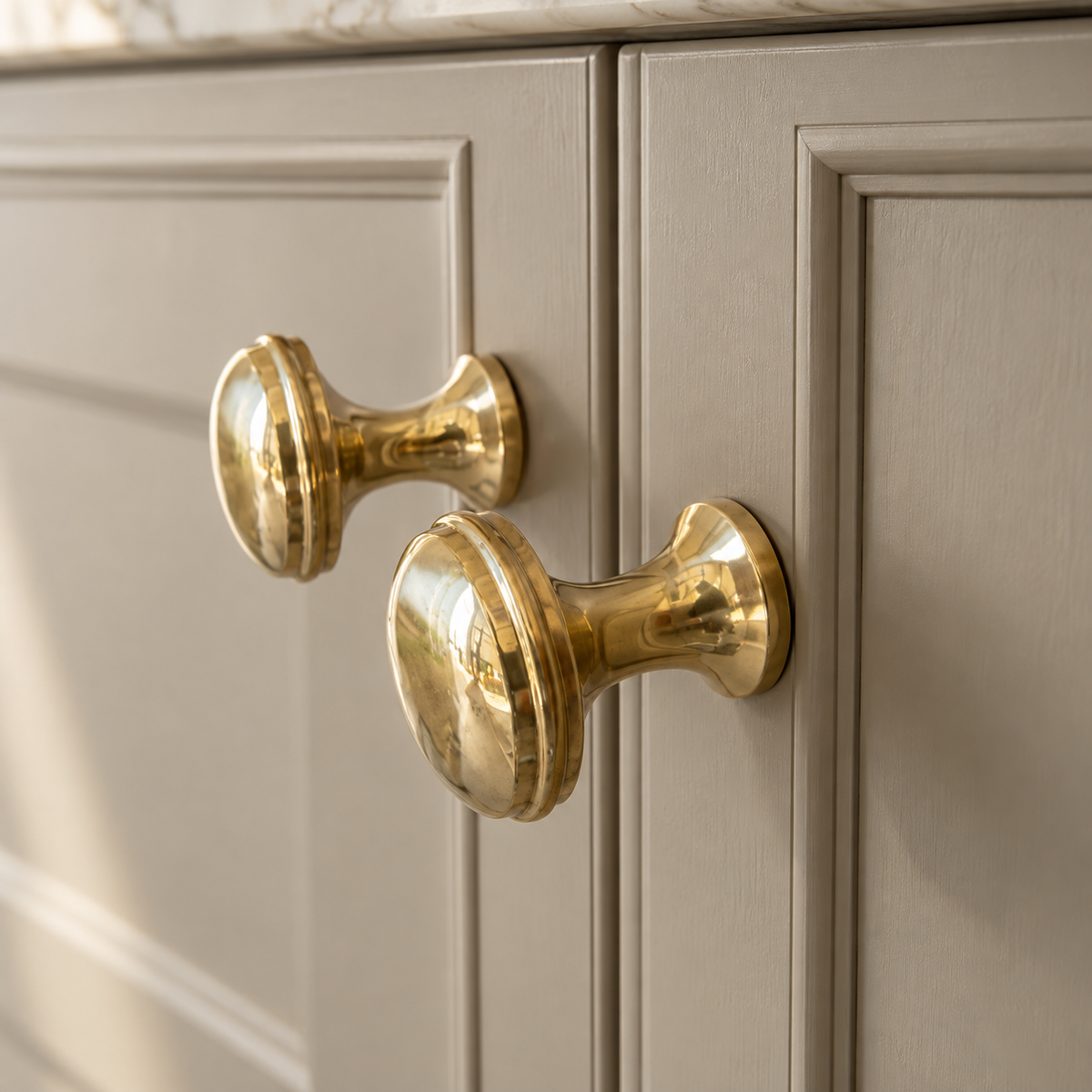 Unlacquered brass round cabinet knobs, antique vintage style