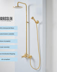 Unlacquered brass indoor and outdoor shower set
