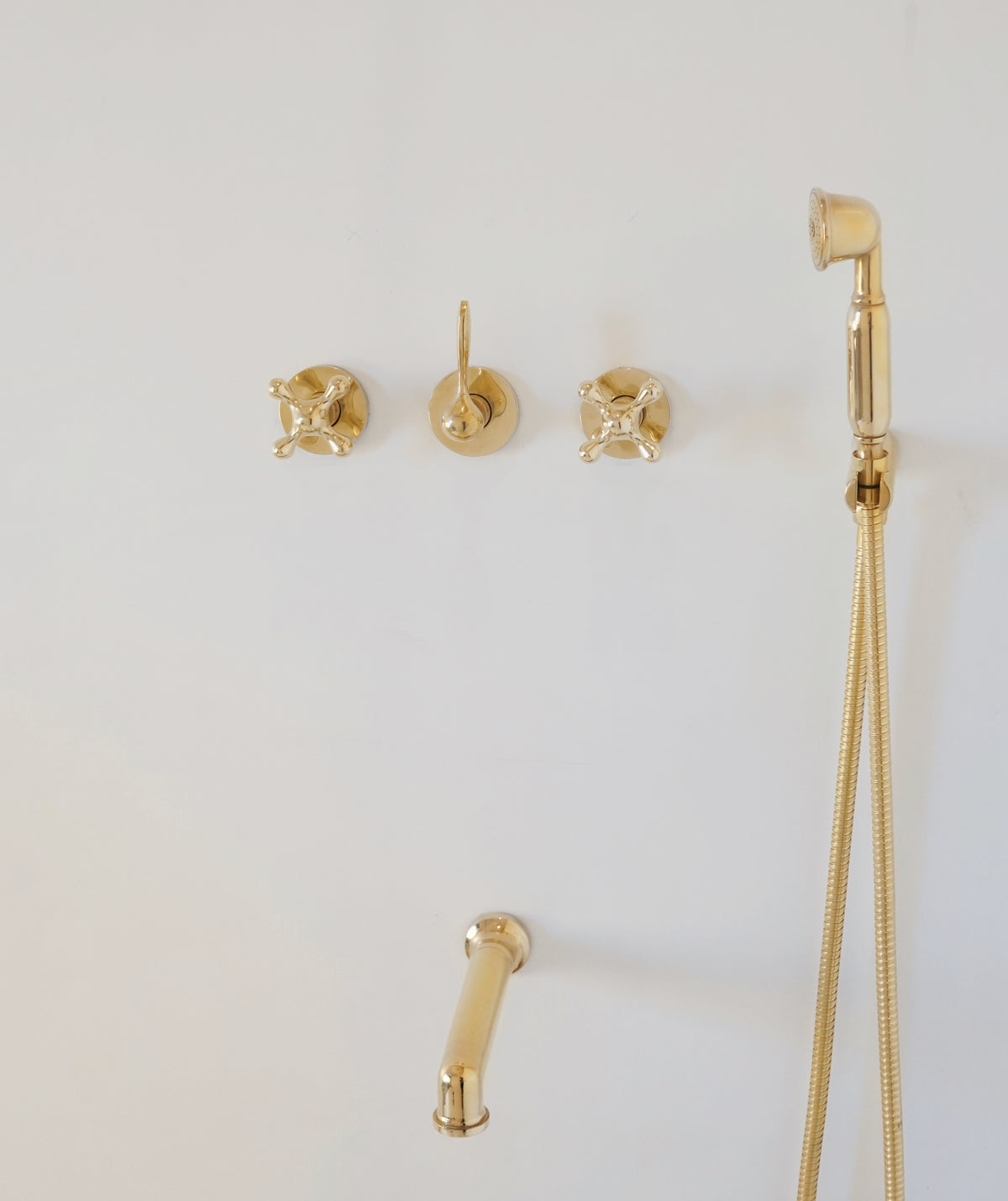 Santorini style brass shower with curved arm by Brasslik