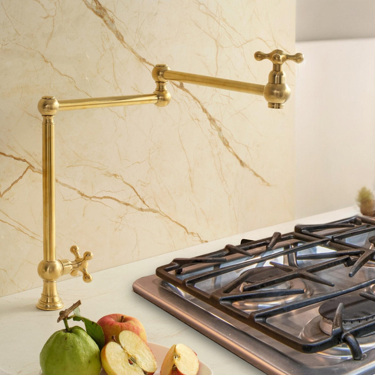 Unlacquered brass standing pot filler faucet