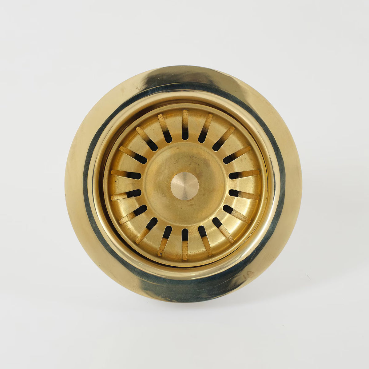 Unlacquered brass strainer basket with stopper