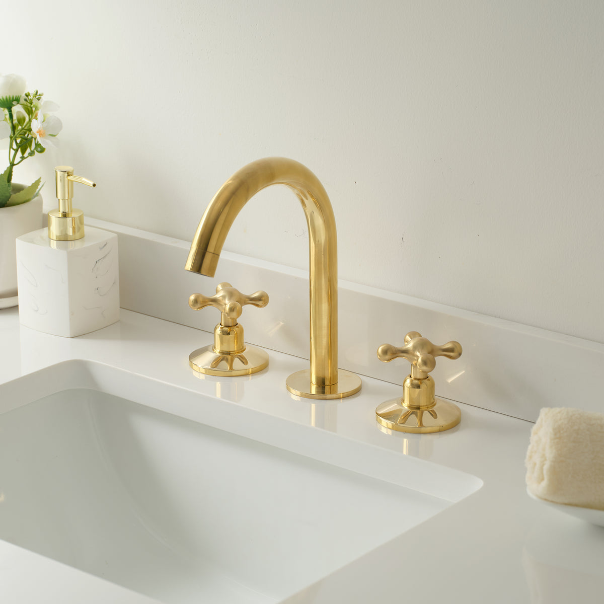 Unlacquered brass three holes bath faucet